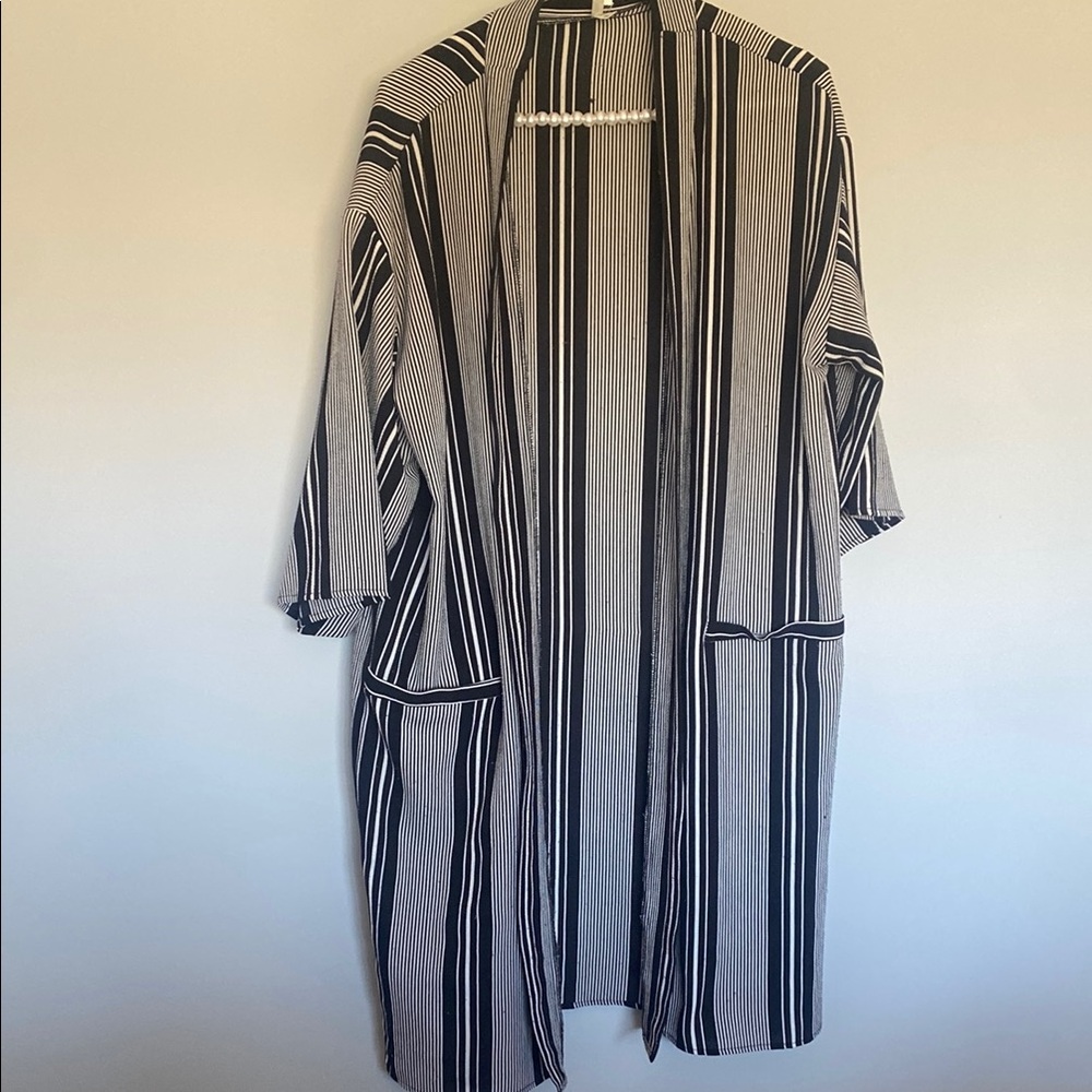 Black and White Striped Kimono Cardigan